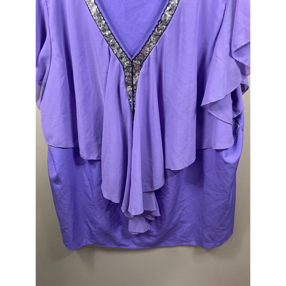 Womens Purple V-Neck Ruffle Blouse with Sequin Trim size 4 XL - Picture 3 of 11